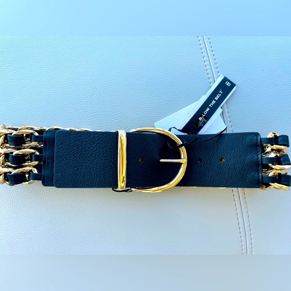 NWT! B-Low The Belt | Wide Leather Chain Belt in Black & Gold Size Small - Picture 3 of 16